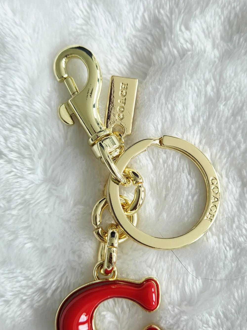 C Logo Gold Key Ring with Red 'C' Charm Bag Charm